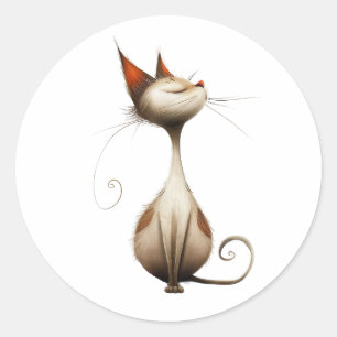 Adesivo Redondo Ilustração de Gato de Caneca Bronzeada