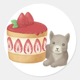 Adesivo Redondo Ilustração de Gato e Deserto