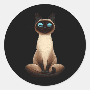 Adesivo Redondo Ilustração de Gato Fofo de Ioga _1