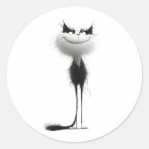 Adesivo Redondo Ilustração de Gato Preto Branca com Gratificação B