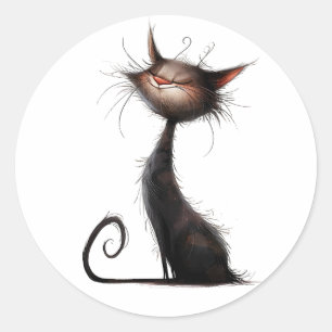 Adesivo Redondo Ilustração de Gato Preto Whimsical