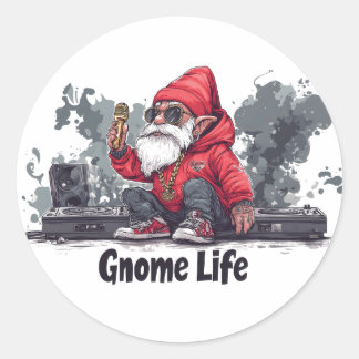 Adesivo Redondo Ilustração de Gnomo de Hip Hop - Vida Gnomo
