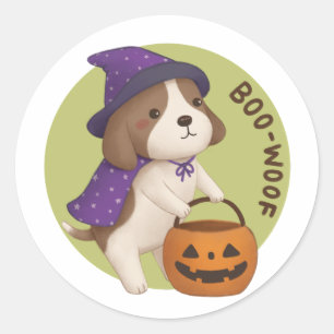Adesivo Redondo Ilustração de Halloween: Boo-Woof (Beagle)