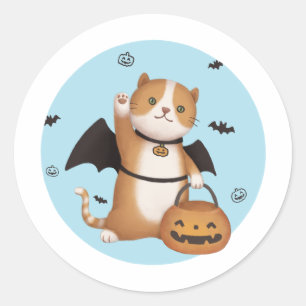 Adesivo Redondo Ilustração de Halloween: Gato de Bat