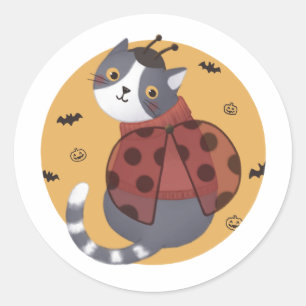 Adesivo Redondo Ilustração de Halloween: Gato de Ladybug