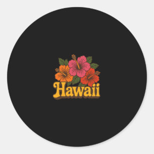 Adesivo Redondo Ilustração de Hibisco do Havaí Férias Havaianas 1