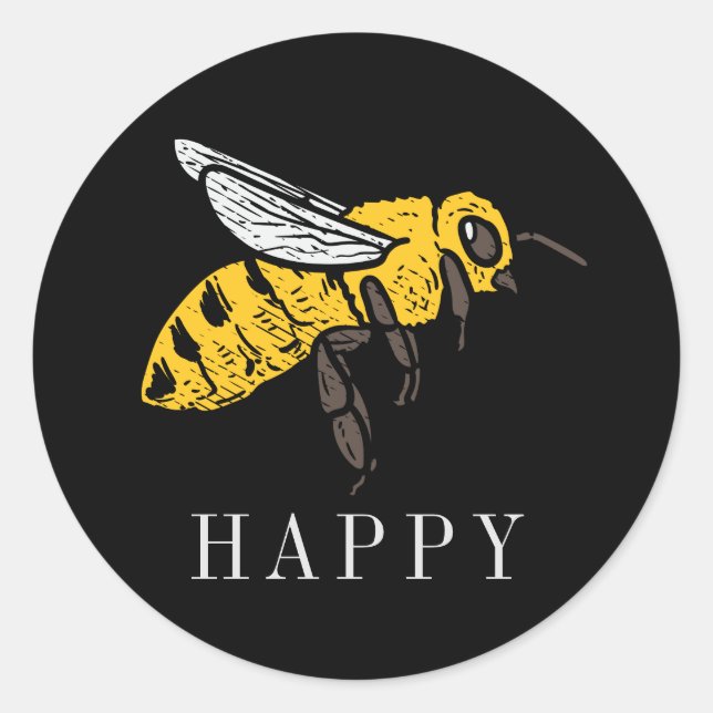 Adesivo Redondo Ilustração de Insetos Personalizados da Bee Happy (Frente)