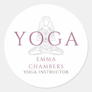 Adesivo Redondo Ilustração de Instrutor de Yoga em Pose de Lótus M