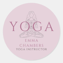 Adesivo Redondo Ilustração de Instrutor de Yoga Minimalista na Pos