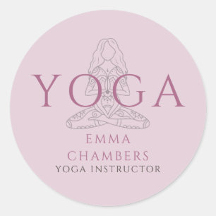 Adesivo Redondo Ilustração de Instrutor de Yoga Minimalista na Pos