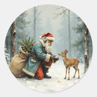 Adesivo Redondo Ilustração de Inverno de Veado do Papai Noel Aconc