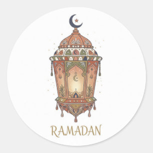 Adesivo Redondo Ilustração de Lanterna Oriental do Ramadan