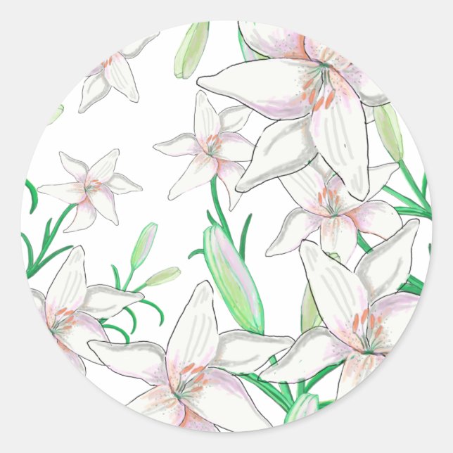 Adesivo Redondo Ilustração de Lily Branca (Frente)