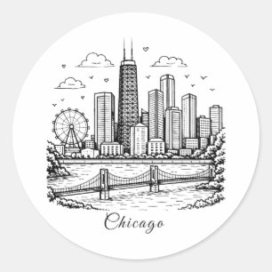 Adesivo Redondo Ilustração de linha preta de Chicago