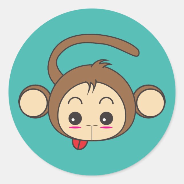 Adesivo Redondo Ilustração de macaco Kawaii Cute (Frente)