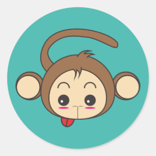 Adesivo Redondo Ilustração de macaco Kawaii Cute