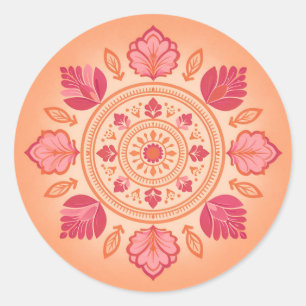 Adesivo Redondo Ilustração de mandala floral em um fundo de pêsseg