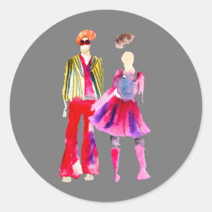 Adesivo Redondo Ilustração de moda aquarela boho