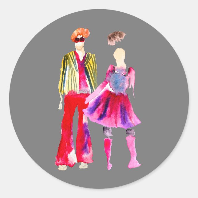 Adesivo Redondo Ilustração de moda aquarela boho (Frente)