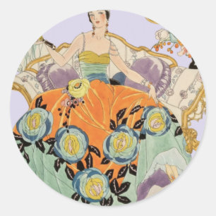Adesivo Redondo Ilustração de Moda Art Déco Vintage Elegante 