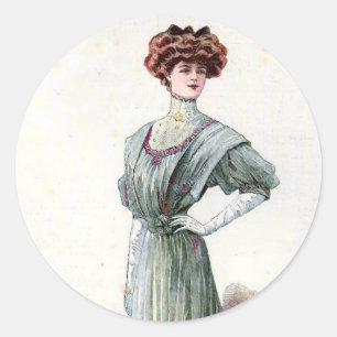 Adesivo Redondo Ilustração de Moda das Senhoras Vintage 1907