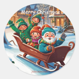 Adesivo Redondo Ilustração de Natal dos Ajudantes do Papai Noel Co