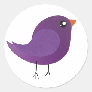 Adesivo Redondo Ilustração de Passarinho Roxo Fofo