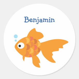 Adesivo Redondo Ilustração de Peixe Amigável Dourado