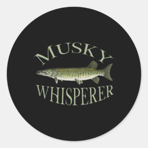 Adesivo Redondo Ilustração de Peixe Musky Muskellunge Arte Pesca A