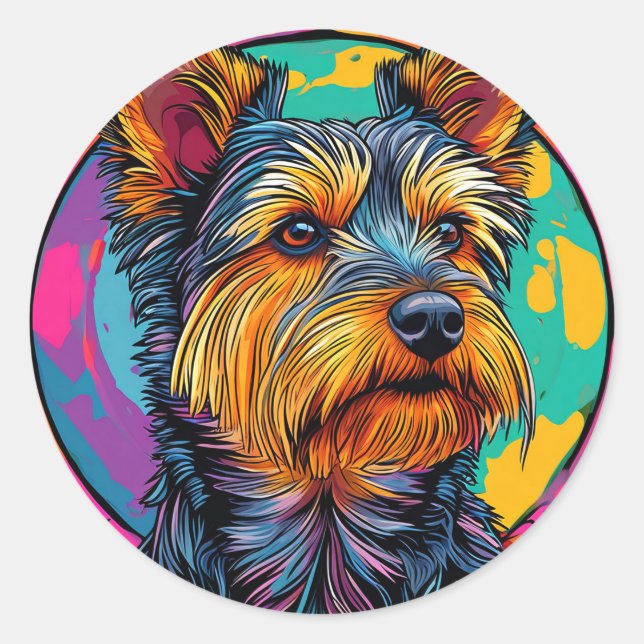 Adesivo Redondo 🐶 Ilustração de Pet Adorável de Cachorro Terrier  (Frente)