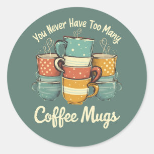 Adesivo Redondo Ilustração de Pilha de Canecas de Café Retrô