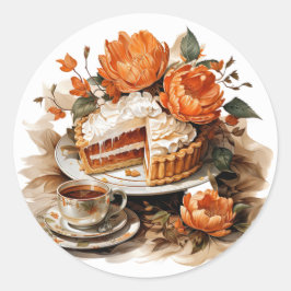 Adesivo Redondo Ilustração de Pizza Laranja de Ação de Graças
