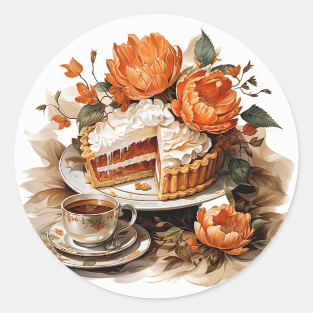 Adesivo Redondo Ilustração de Pizza Laranja de Ação de Graças (Frente)