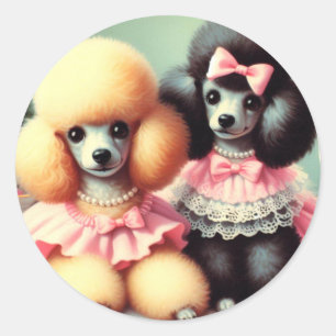 Adesivo Redondo Ilustração de Poodle em Cute