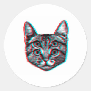 Adesivo Redondo Ilustração de quatro gatos de olhos