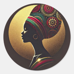 Adesivo Redondo Ilustração de Retrato de Mulher Africana Elegante