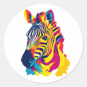 Adesivo Redondo Ilustração de Retrato de Zebra Pintura em Aquarela