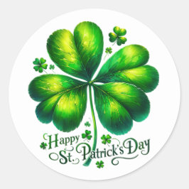 Adesivo Redondo Ilustração de Shamrock Verde de Dia de São Patríci