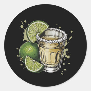 Adesivo Redondo Ilustração de Shot de Tequila com Borda de Sal e L