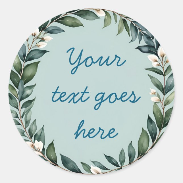 Adesivo Redondo ilustração de texto de coroa floral aquarela perso (Frente)