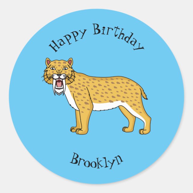 Adesivo Redondo Ilustração de tigre com dentes de Saber (Frente)