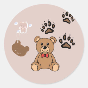 Adesivo Redondo Ilustração de Urso de Pelúcia Kawaii