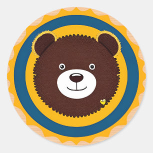 Adesivo Redondo Ilustração de Urso Fofo Com Cores Vibrantes