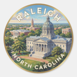Adesivo Redondo Ilustração de Viagem ao Capitólio de Raleigh Carol