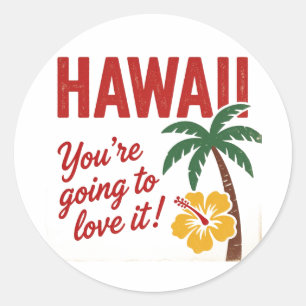 Adesivo Redondo Ilustração de Viagem das Ilhas Havaianas Vintage R