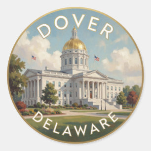 Adesivo Redondo Ilustração de Viagem do Capitólio de Dover Delawar