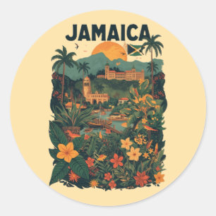 Adesivo Redondo Ilustração de viagem para Jamaica em estilo retrô