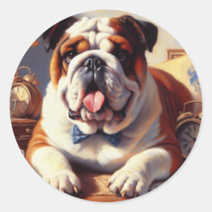 Adesivo Redondo Ilustração do Bulldog Inglês Vintage