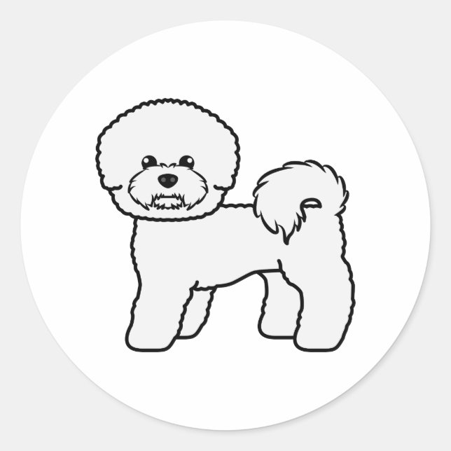Adesivo Redondo Ilustração do Cão de Cartoon de Bichon Frise (Frente)