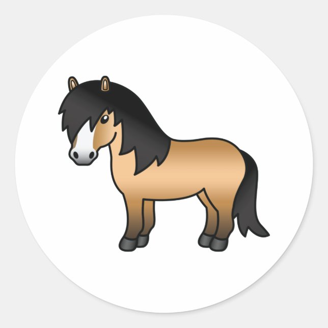 Adesivo Redondo Ilustração do desenho animado de Pônea Shetland Bu (Frente)